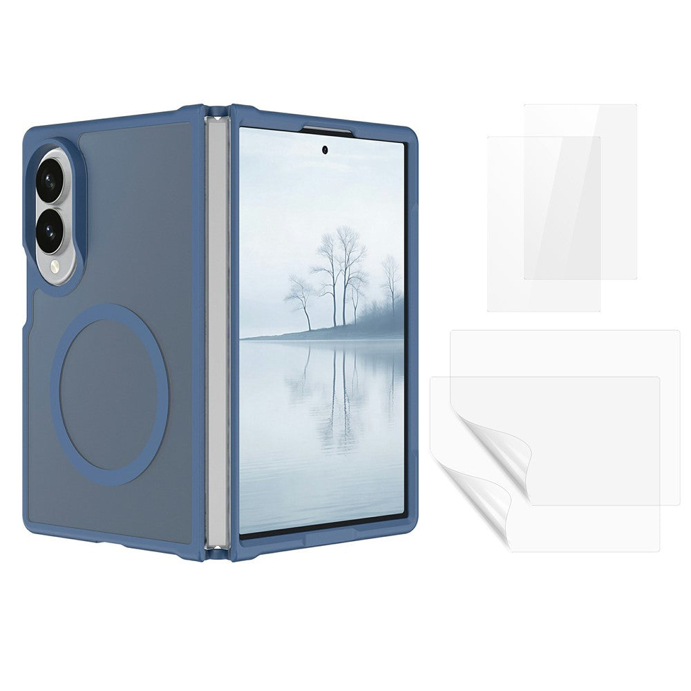 For Samsung Galaxy Z Fold8 Magnetic Case TPU + PC Skin-Feel Phone Cover with 2Pcs Outer Screen Tempered Glass Film + 2Pcs Inner Screen Hydrogel Film - Transparent