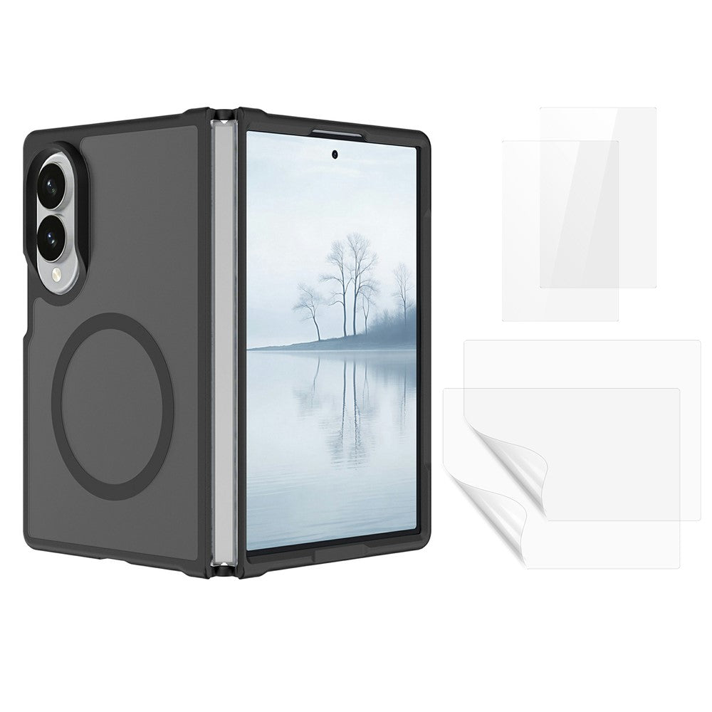 For Samsung Galaxy Z Fold8 Magnetic Case TPU + PC Skin-Feel Phone Cover with 2Pcs Outer Screen Tempered Glass Film + 2Pcs Inner Screen Hydrogel Film - Transparent
