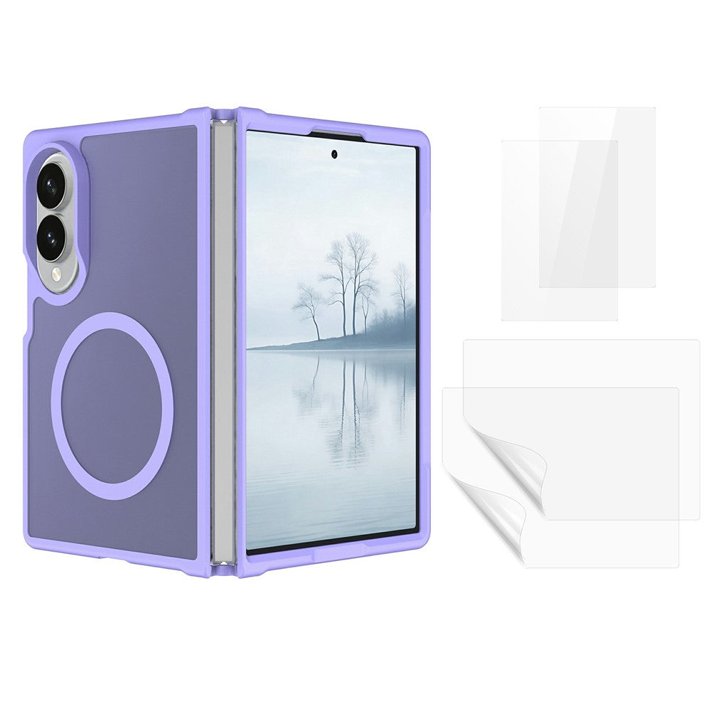 For Samsung Galaxy Z Fold8 Magnetic Case TPU + PC Skin-Feel Phone Cover with 2Pcs Outer Screen Tempered Glass Film + 2Pcs Inner Screen Hydrogel Film - Transparent