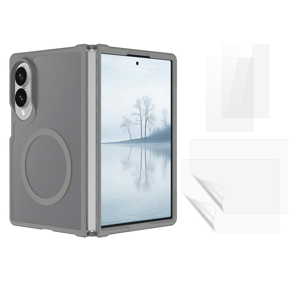 For Samsung Galaxy Z Fold8 Magnetic Case TPU + PC Skin-Feel Phone Cover with 2Pcs Outer Screen Tempered Glass Film + 2Pcs Inner Screen Hydrogel Film - Transparent