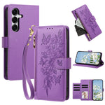 For Samsung Galaxy S26 FE Case PU Leather Butterfly Floral Zippered Wallet Phone Cover with Wrist Strap / Shoulder Strap