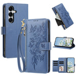 For Samsung Galaxy S26 FE Case PU Leather Butterfly Floral Zippered Wallet Phone Cover with Wrist Strap / Shoulder Strap