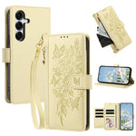 For Samsung Galaxy S26 FE Case PU Leather Butterfly Floral Zippered Wallet Phone Cover with Wrist Strap / Shoulder Strap