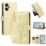 Samsung Galaxy A07 5G / A07 4G / A07s 4G / F07 4G / M07 4G-skal PU-läder, fjärilsblommigt plånboksfodral med dragkedja och handledsrem / axelrem