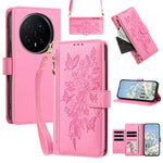 For Honor Magic8 Pro 5G Case PU Leather Butterfly Floral Zippered Wallet Phone Cover with Wrist Strap / Shoulder Strap