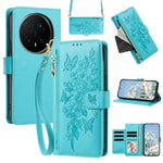 For Honor Magic8 Pro 5G Case PU Leather Butterfly Floral Zippered Wallet Phone Cover with Wrist Strap / Shoulder Strap