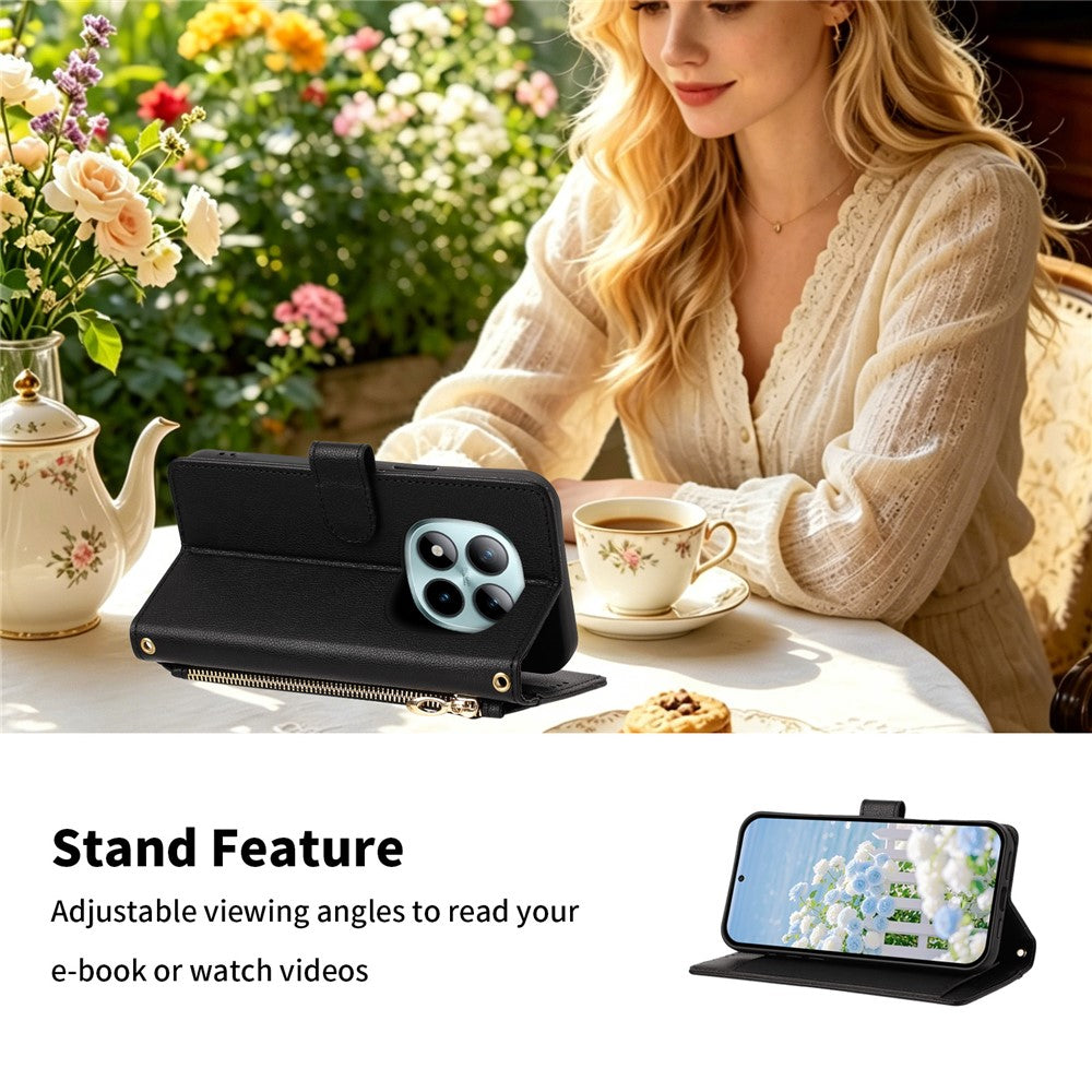 For Xiaomi Redmi Note 15 Pro+ 5G (Global)  /  Poco M8 Pro 5G Case PU Leather Butterfly Floral Zippered Wallet Phone Cover with Wrist Strap  /  Shoulder Strap