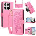 For Xiaomi 17 Case PU Leather Butterfly Floral Zippered Wallet Phone Cover with Wrist Strap  /  Shoulder Strap