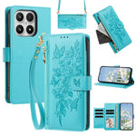 For Xiaomi 17 Case PU Leather Butterfly Floral Zippered Wallet Phone Cover with Wrist Strap  /  Shoulder Strap