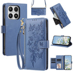 For Xiaomi 17 Case PU Leather Butterfly Floral Zippered Wallet Phone Cover with Wrist Strap  /  Shoulder Strap