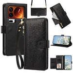 For Xiaomi 17 Pro Max Case PU Leather Butterfly Floral Zippered Wallet Phone Cover with Wrist Strap  /  Shoulder Strap