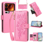 For Xiaomi 17 Pro Max Case PU Leather Butterfly Floral Zippered Wallet Phone Cover with Wrist Strap  /  Shoulder Strap
