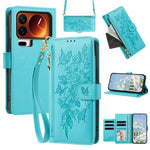 For Xiaomi 17 Pro Max Case PU Leather Butterfly Floral Zippered Wallet Phone Cover with Wrist Strap  /  Shoulder Strap