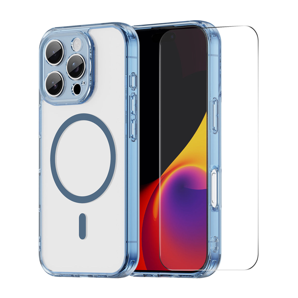 HAT PRINCE til iPhone 15 Pro Max ENKAY Magnetisk etui Krystalklart TPU-telefoncover med skærmbeskytter i aluminium-siliciumglas