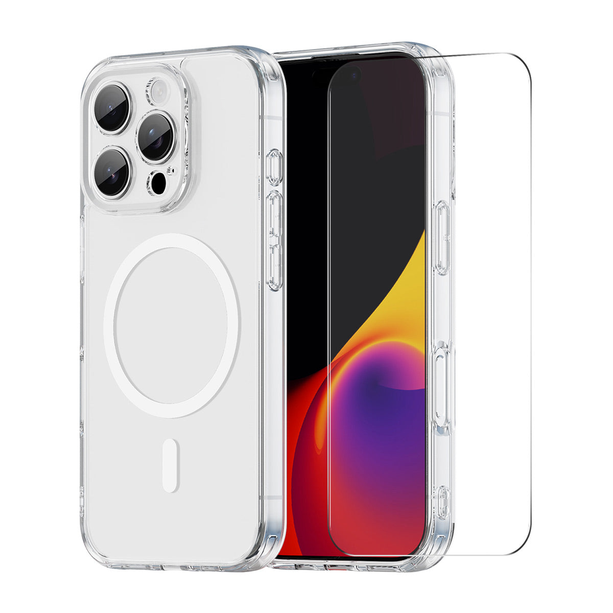 HAT PRINCE for iPhone 16 Pro ENKAY  Magnetic Case Crystal Clear TPU Phone Cover with High Aluminium-silicon Glass Screen Protector