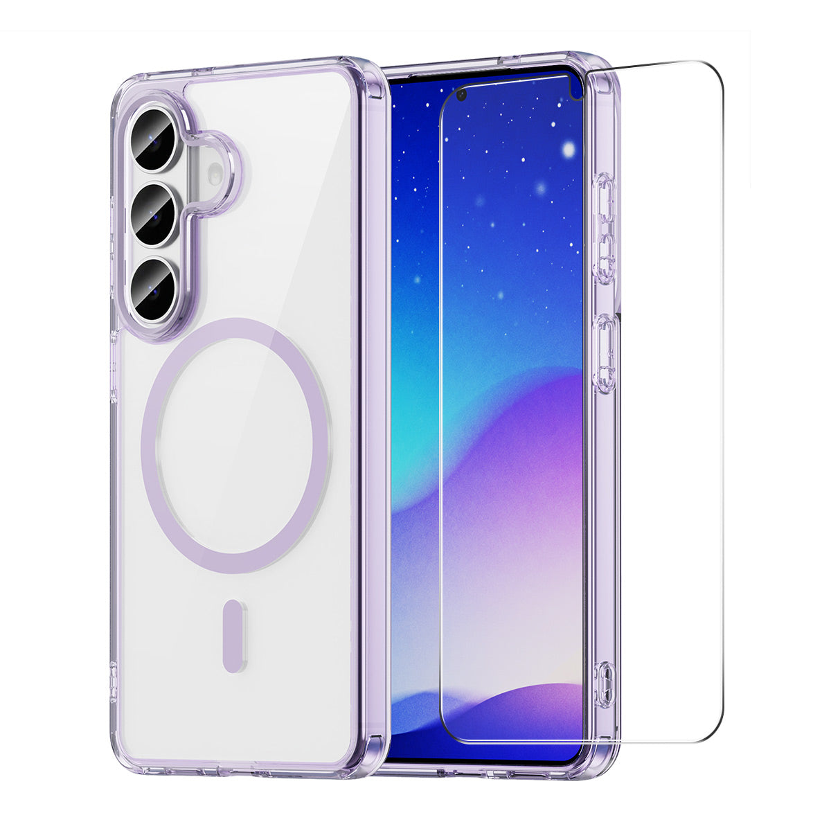HAT PRINCE for Samsung Galaxy S24 / Galaxy S25 ENKAY  Magnetic Case Clear TPU Phone Cover with High Aluminium-silicon Glass Screen Protector (Fingerprint Unlock)