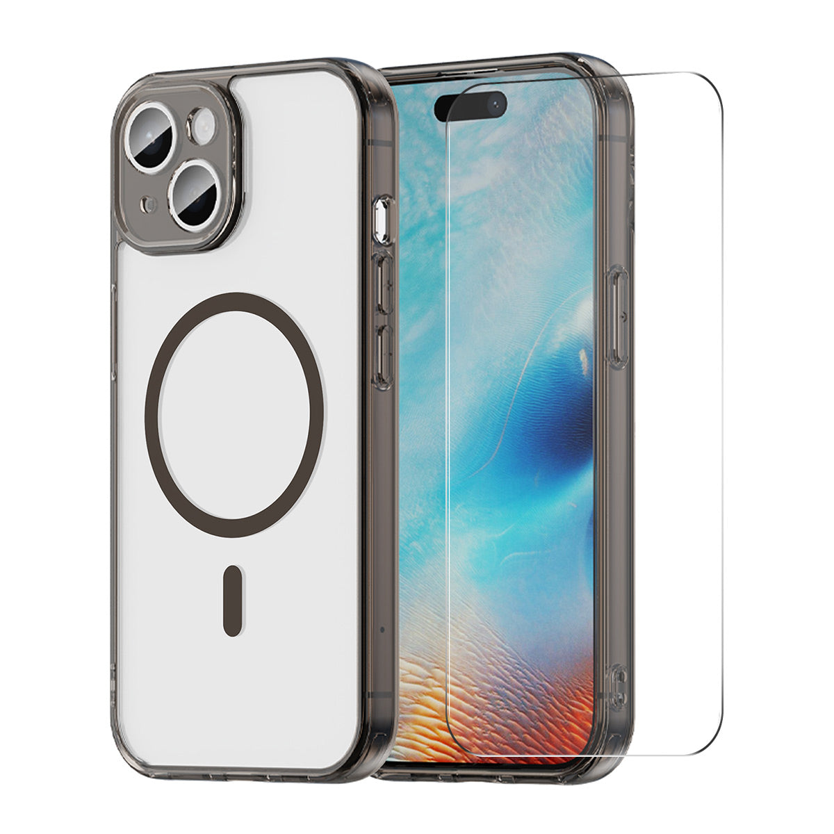 HAT PRINCE for iPhone 15 Plus ENKAY Magnetic Case Crystal Clear TPU Phone Cover with High Aluminum-silicon Glass Screen Protector