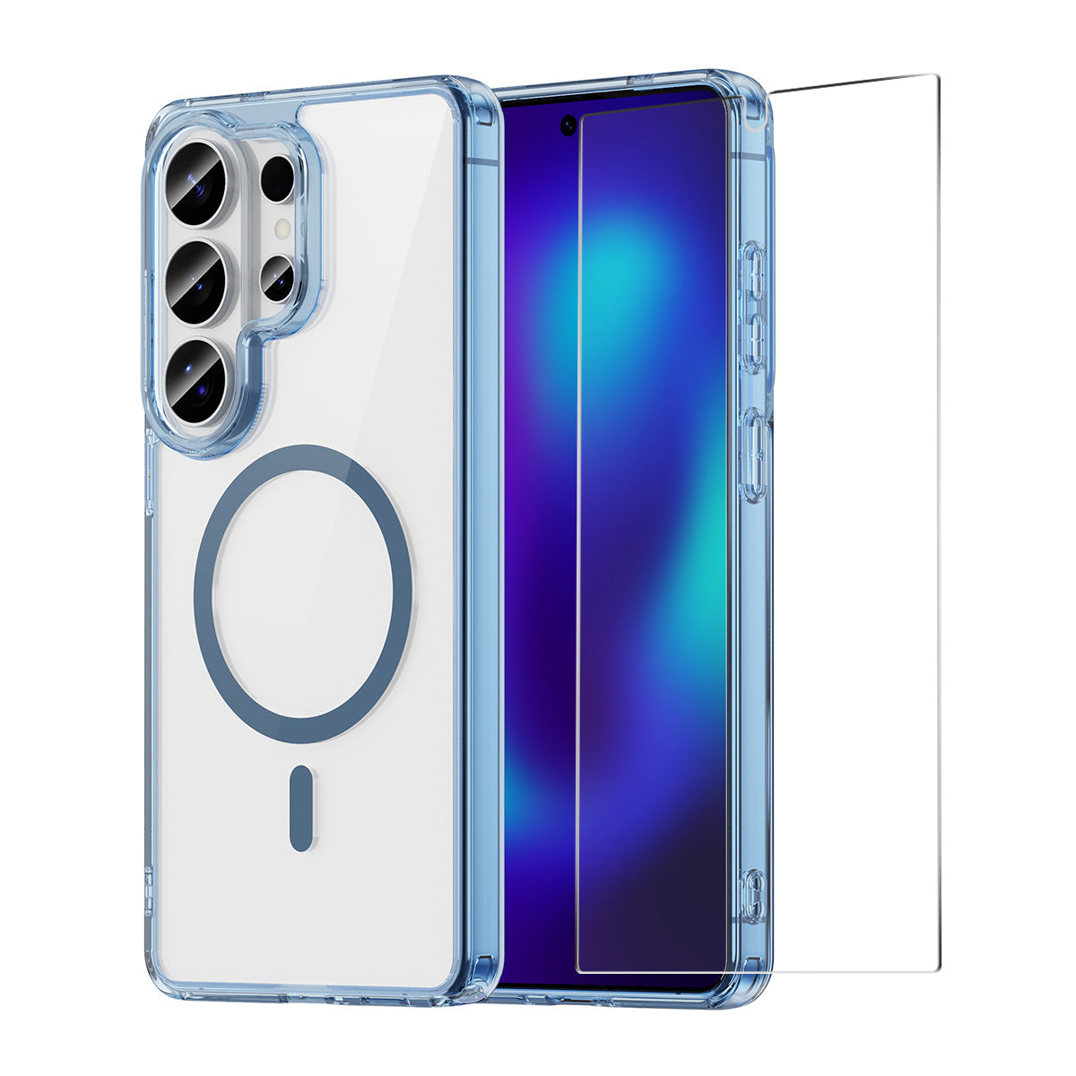 HAT PRINCE til Samsung Galaxy S25 Ultra ENKAY magnetisk skal, gennemsigtigt TPU-mobilskal med skærmbeskyttelse i højt aluminium-silikoneglas (fingeraftrykslåsning)