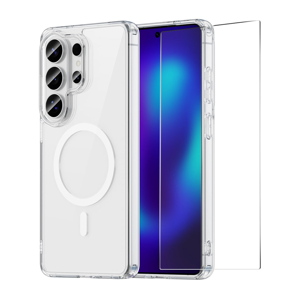 HAT PRINCE til Samsung Galaxy S25 Ultra ENKAY magnetisk skal, gennemsigtigt TPU-mobilskal med skærmbeskyttelse i højt aluminium-silikoneglas (fingeraftrykslåsning)