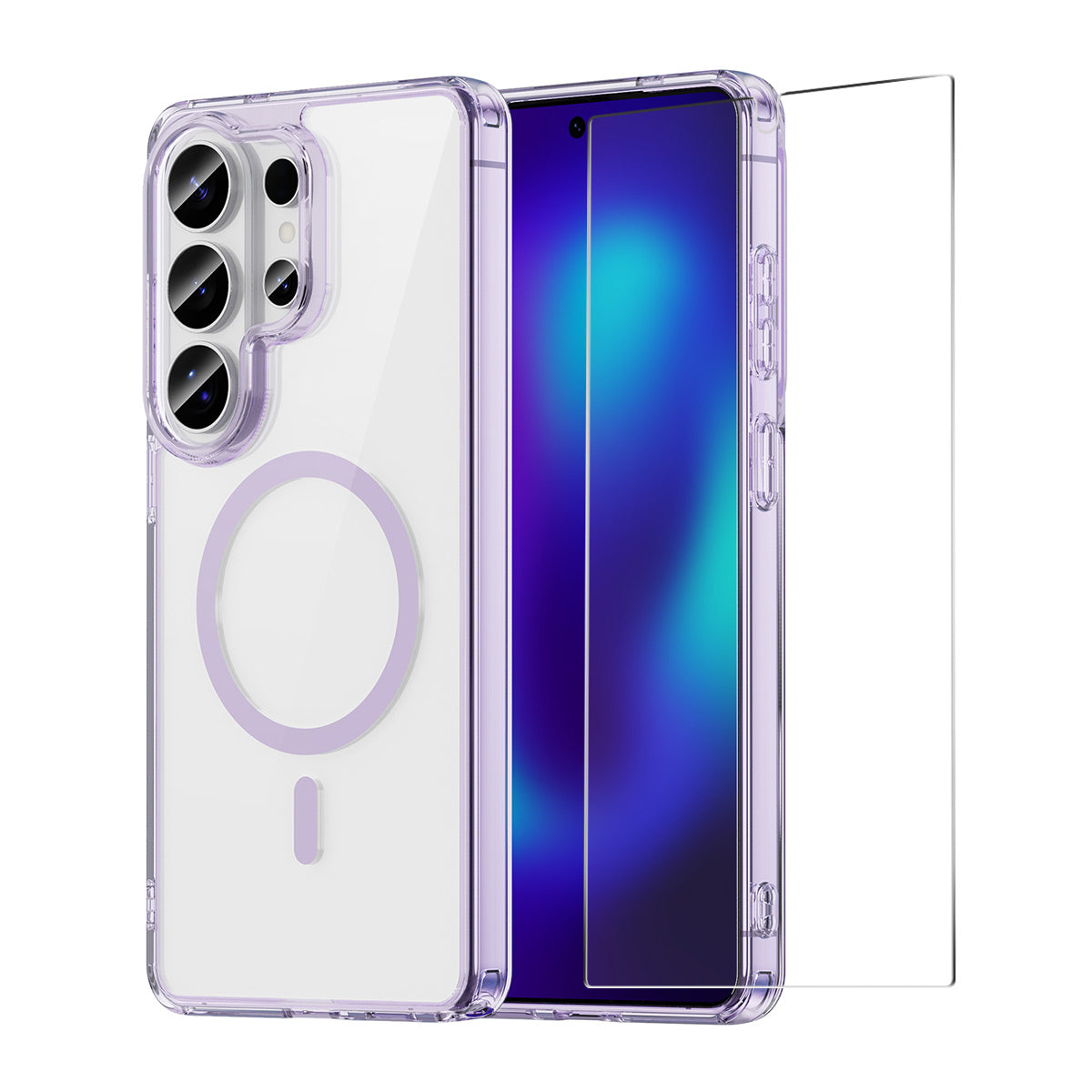 HAT PRINCE til Samsung Galaxy S25 Ultra ENKAY magnetisk skal, gennemsigtigt TPU-mobilskal med skærmbeskyttelse i højt aluminium-silikoneglas (fingeraftrykslåsning)