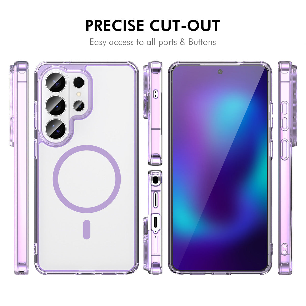 HAT PRINCE ENKAY magnetisk etui til Samsung Galaxy S24 Ultra, gennemsigtigt TPU-mobilcover med skærmbeskyttelse i højstyrke aluminium-silikoneglas (oplåsning med fingeraftryk)