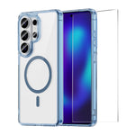 HAT PRINCE ENKAY magnetisk etui til Samsung Galaxy S24 Ultra, gennemsigtigt TPU-mobilcover med skærmbeskyttelse i højstyrke aluminium-silikoneglas (oplåsning med fingeraftryk)