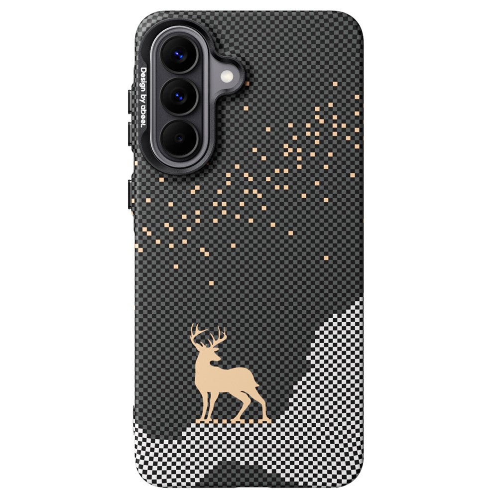 ABEEl for Samsung Galaxy A57 5G Magnetic Case PC + TPU Ultra Thin Minimalist Phone Cover - Woven Pattern+Carbon Fiber Texture