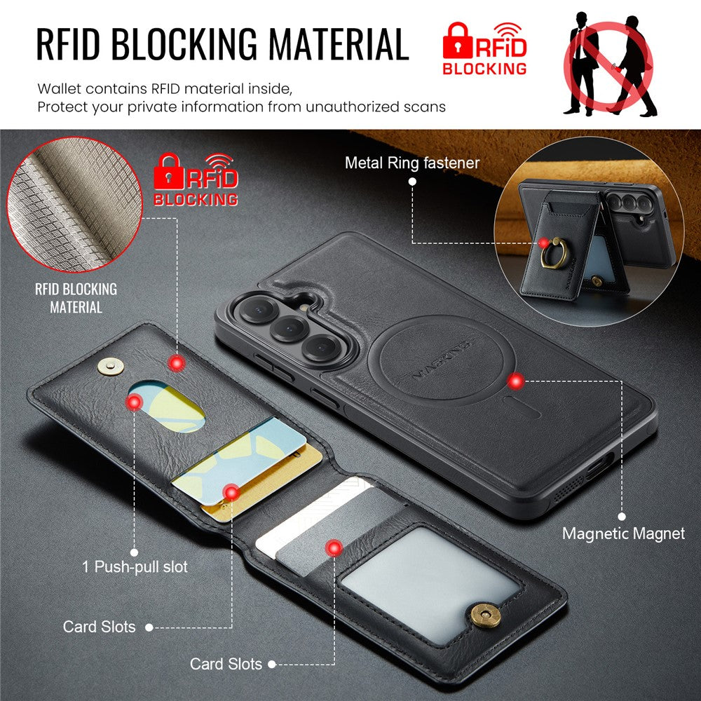 MAGGING K1-serien för Samsung Galaxy S26 FE magnetiskt skal PC + TPU + PU mobilskal med korthållare