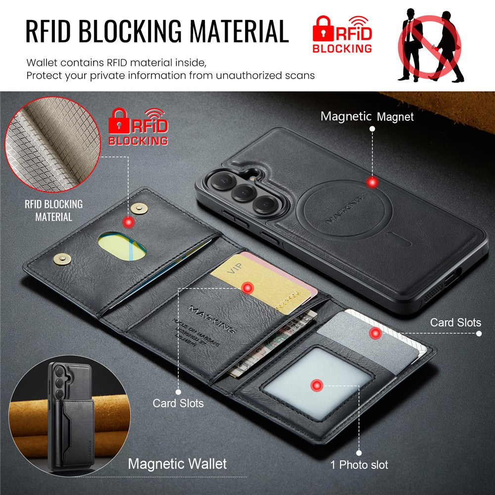 MAGGING K2-serien för Samsung Galaxy S26 FE magnetiskt skal PC + TPU + PU mobilskal med RFID-blockerande plånbok