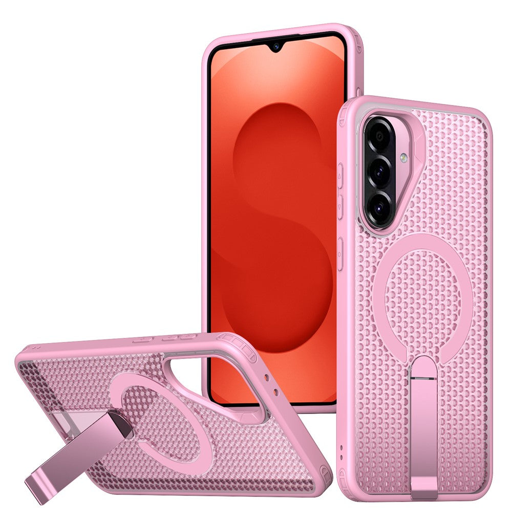 Til Samsung Galaxy S26 FE Magnetisk Cover Støtteben Gitter Tekstur TPU PC Telefon Bagside Cover