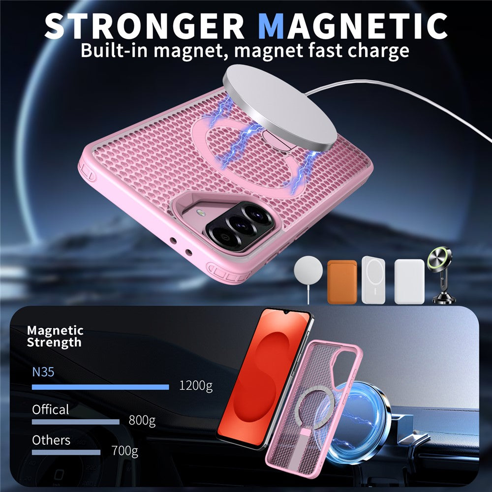 Til Samsung Galaxy S26 FE Magnetisk Cover Støtteben Gitter Tekstur TPU PC Telefon Bagside Cover