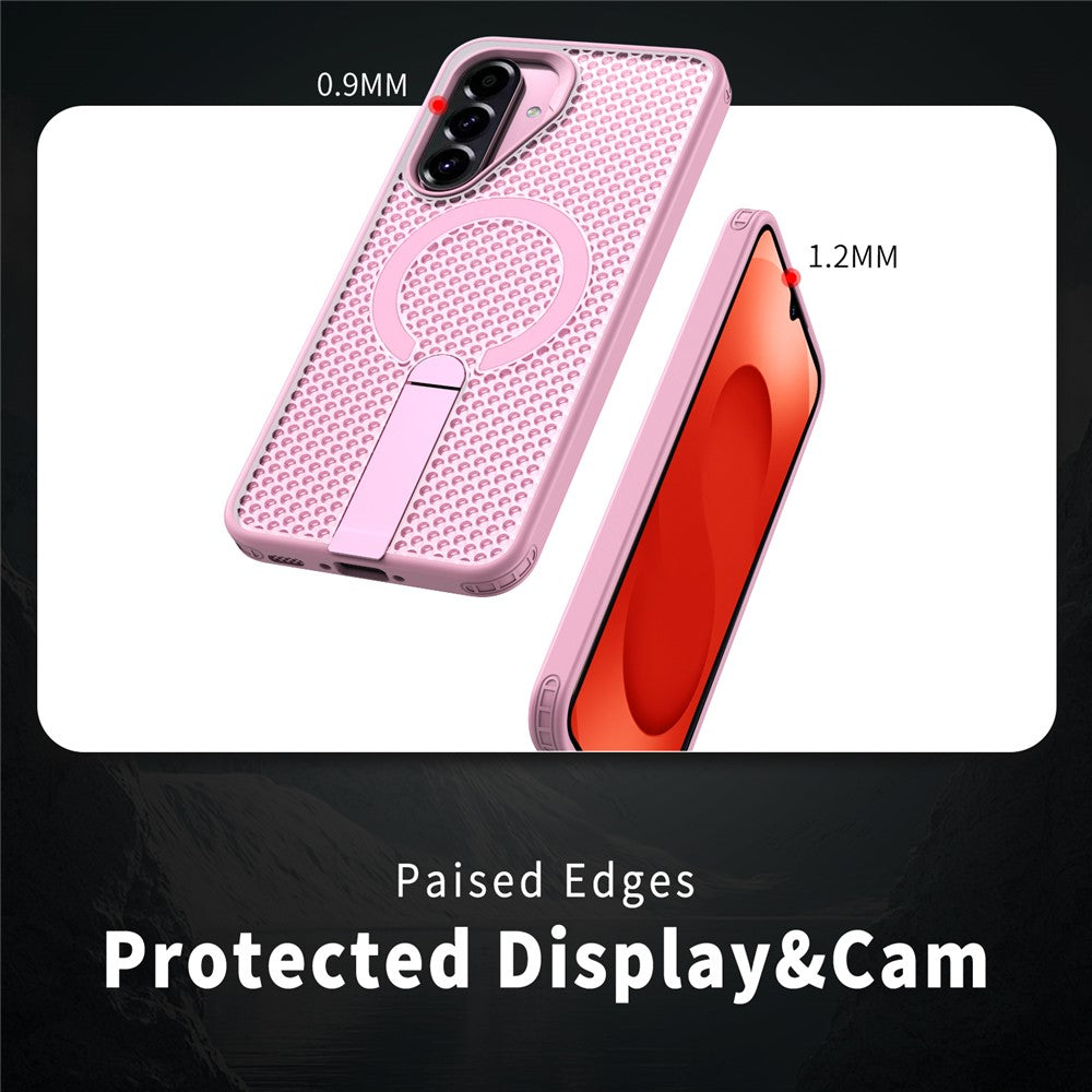 Til Samsung Galaxy S26 FE Magnetisk Cover Støtteben Gitter Tekstur TPU PC Telefon Bagside Cover