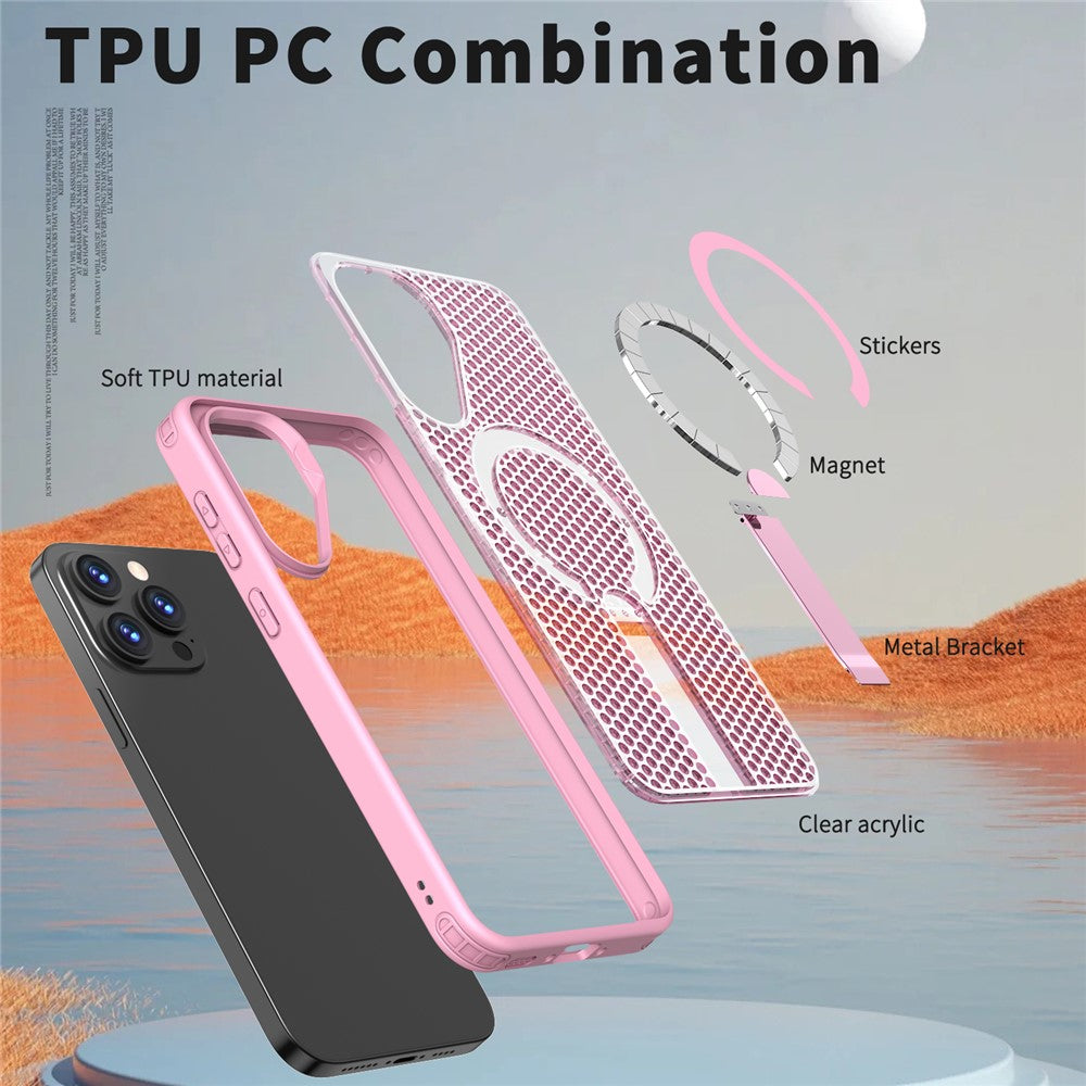 Til Samsung Galaxy S26 FE Magnetisk Cover Støtteben Gitter Tekstur TPU PC Telefon Bagside Cover
