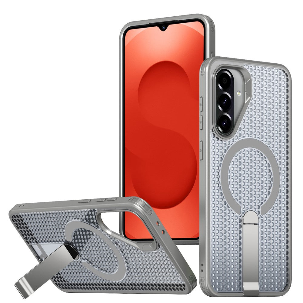 Til Samsung Galaxy S26 FE Magnetisk Cover Støtteben Gitter Tekstur TPU PC Telefon Bagside Cover