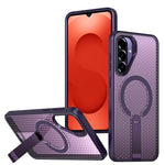 Til Samsung Galaxy S26 FE Magnetisk Cover Støtteben Gitter Tekstur TPU PC Telefon Bagside Cover