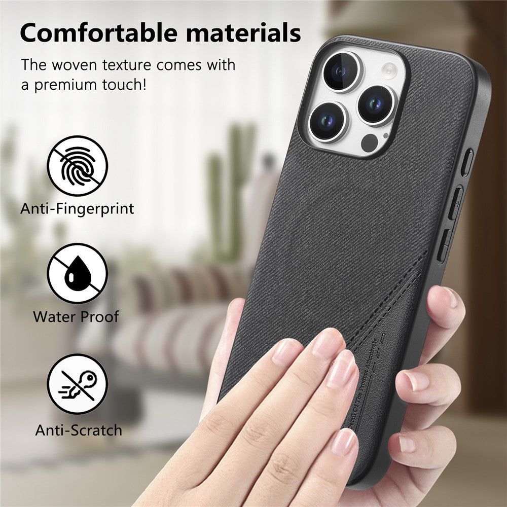 For iPhone 16 Pro Max Magnetic Case Cloth Texture PU Leather + PC + TPU Phone Cover