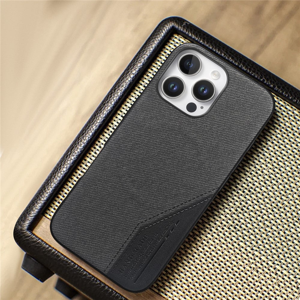 For iPhone 16 Pro Max Magnetic Case Cloth Texture PU Leather + PC + TPU Phone Cover