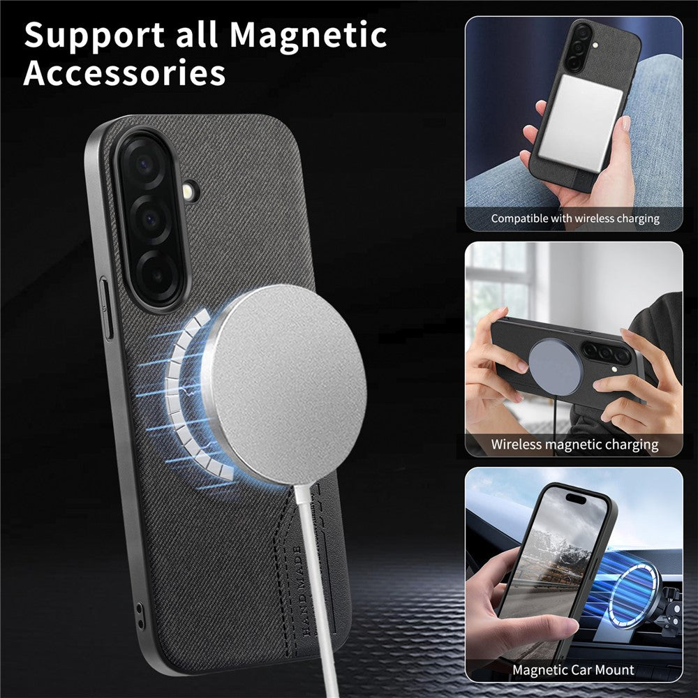 For Samsung Galaxy S26+ Magnetic Case Cloth Texture PU Leather + PC + TPU Phone Cover