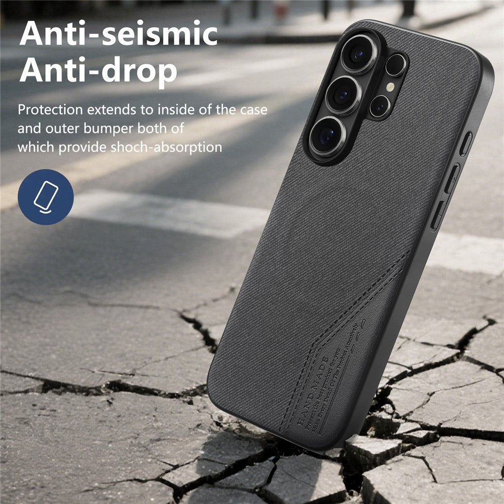 For Samsung Galaxy S25 Ultra Magnetic Case Cloth Texture PU Leather + PC + TPU Phone Cover