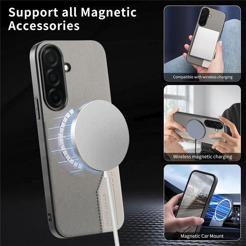 Til Samsung Galaxy A36 5G Magnetisk Cover Kludtekstur PU Læder + PC + TPU Telefoncover