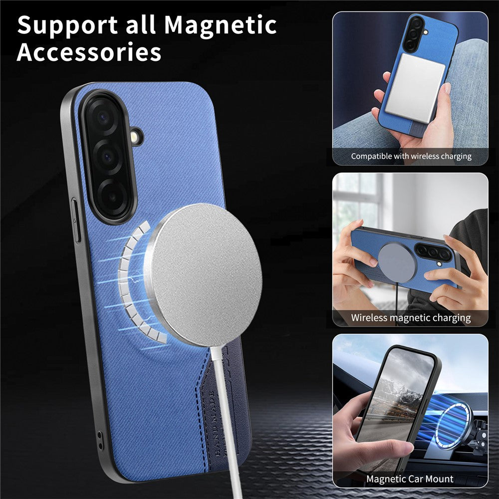 Til Samsung Galaxy A16 5G / A16 4G Magnetisk Cover Stof Tekstur PU Læder + PC + TPU Telefoncover