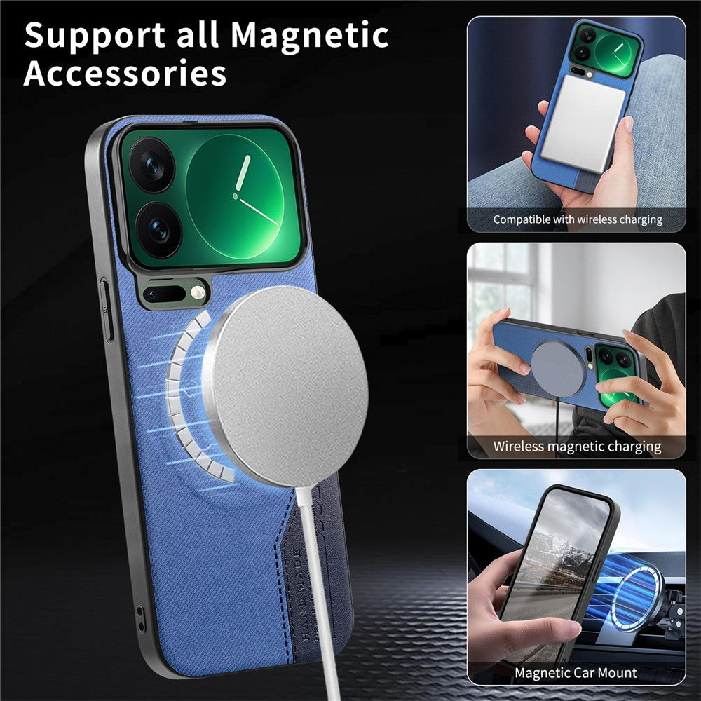 For Xiaomi 17 Pro Magnetic Case Cloth Texture PU Leather + PC + TPU Phone Cover