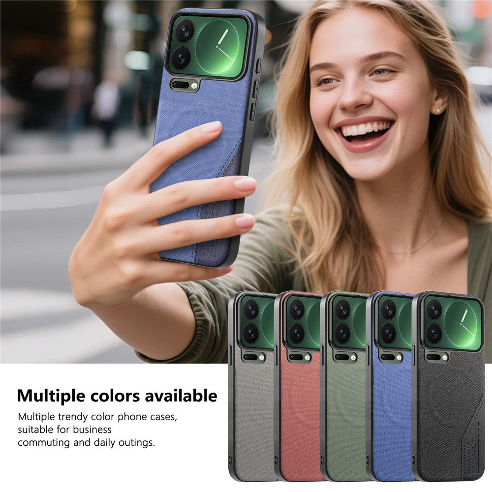 For Xiaomi 17 Pro Magnetic Case Cloth Texture PU Leather + PC + TPU Phone Cover