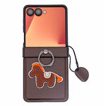 Til Samsung Galaxy Z Flip7 5G-cover, broderi med hestemotiv, mikrofiberlæderbagside med ringholder og støttefod