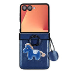 Til Samsung Galaxy Z Flip7 5G-cover, broderi med hestemotiv, mikrofiberlæderbagside med ringholder og støttefod