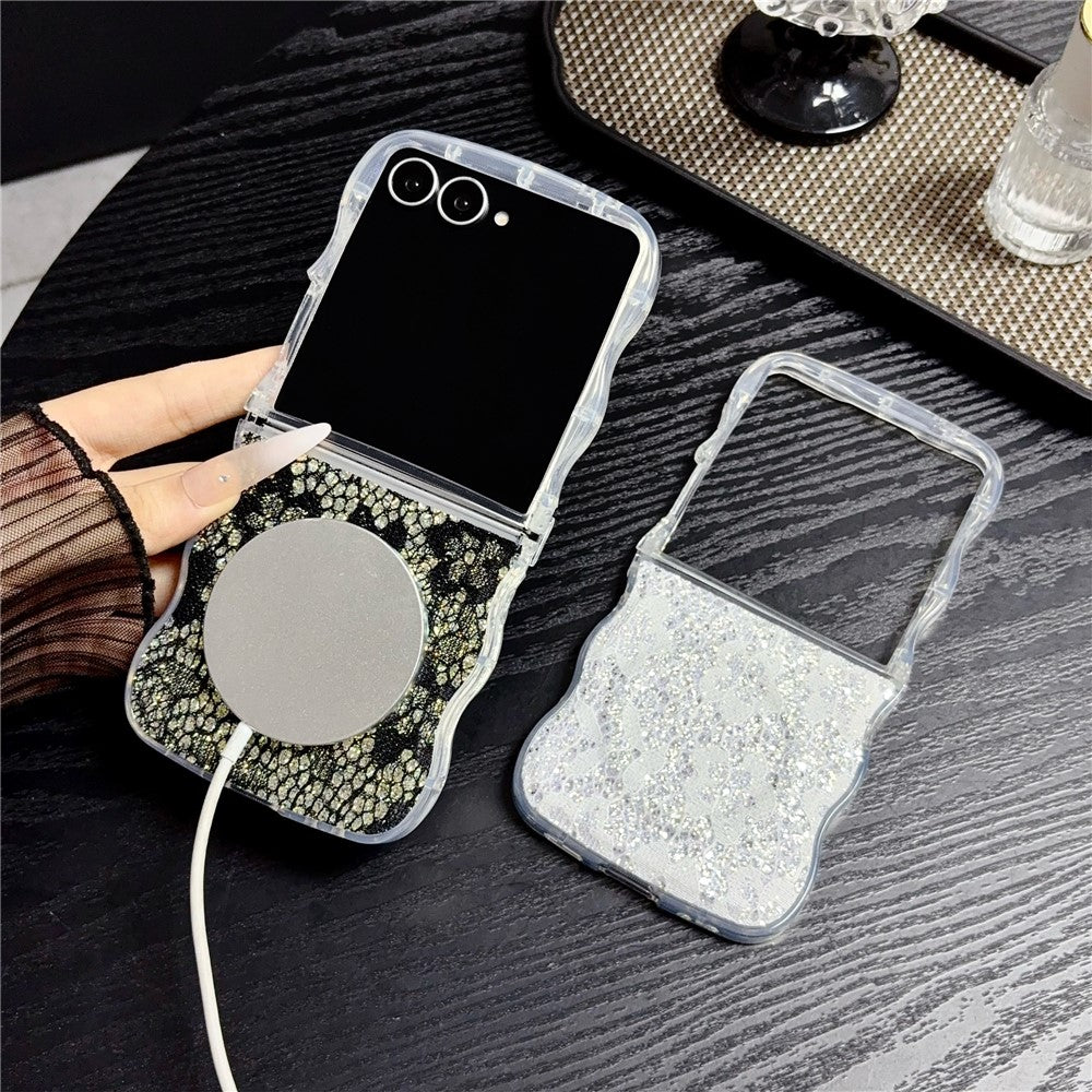 Til Samsung Galaxy Z Flip7 5G Magnetisk Cover Bølget Kant Kniplingsmønster TPU Telefoncover