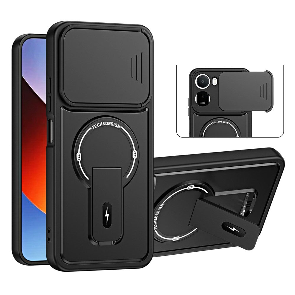 For Xiaomi Redmi A7 Pro 4G (171.56mm) / 15a 5G Case with Slide Camera Cover Kickstand Shockproof PC + TPU Matte Finish Phone Shell