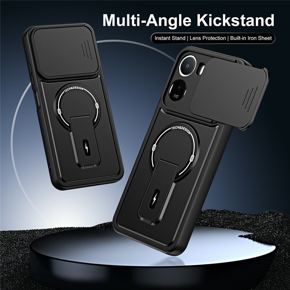 For Xiaomi Redmi A7 Pro 4G (171.56mm) / 15a 5G Case with Slide Camera Cover Kickstand Shockproof PC + TPU Matte Finish Phone Shell