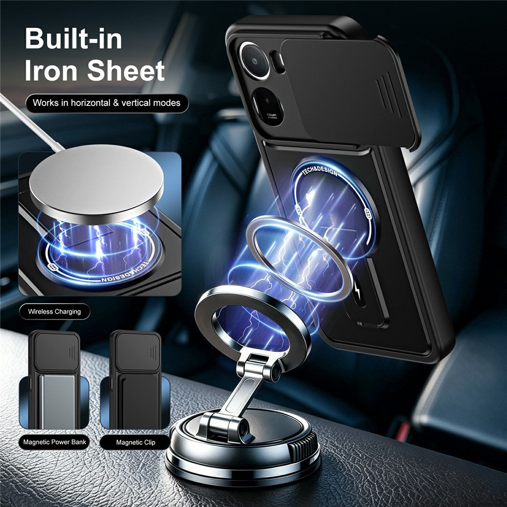 For Xiaomi Redmi A7 Pro 4G (171.56mm) / 15a 5G Case with Slide Camera Cover Kickstand Shockproof PC + TPU Matte Finish Phone Shell
