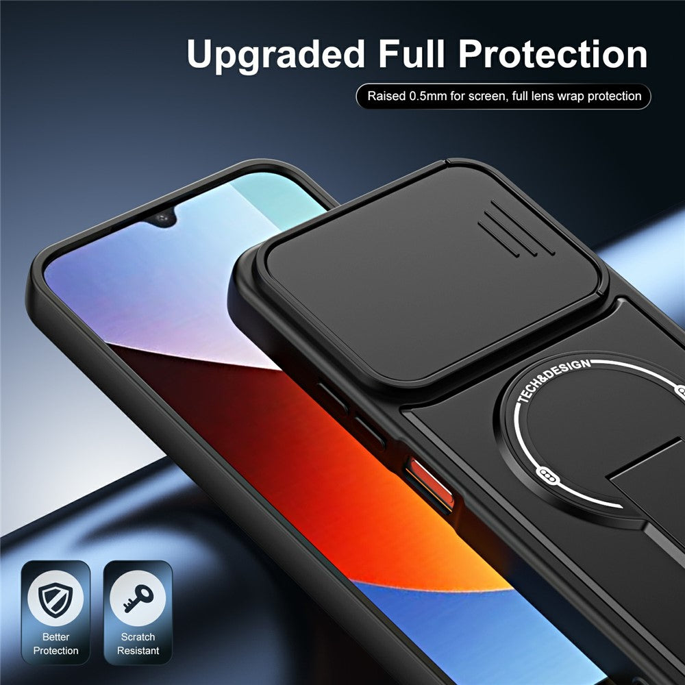 For Xiaomi Redmi A7 Pro 4G (171.56mm) / 15a 5G Case with Slide Camera Cover Kickstand Shockproof PC + TPU Matte Finish Phone Shell
